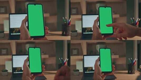 手机用户滚动模型显示在家庭办公室上网特写高清在线视频素材下载