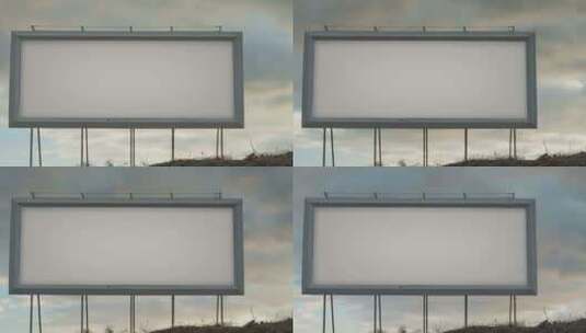天空背景上的空白白色广告牌，夕阳下移动的高清在线视频素材下载