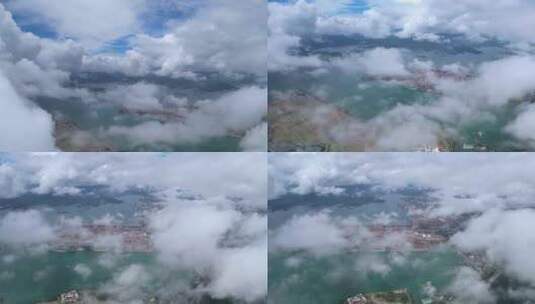 航拍深圳盐田港云雾缭绕的自然风景高清在线视频素材下载