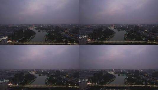 河南漯河城市夜幕降临航拍高清在线视频素材下载