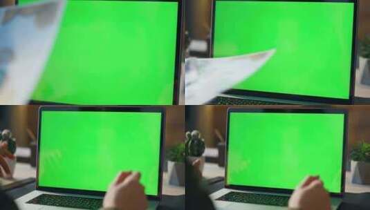 笔记本电脑，显示设备，手，绿屏高清在线视频素材下载