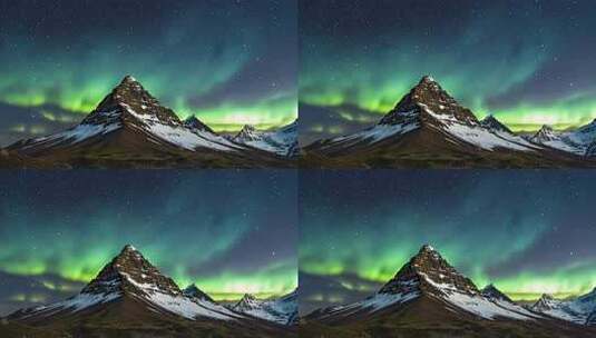 雪山夜空下的极光美景高清在线视频素材下载