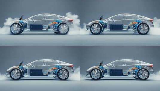 透明新能源汽车内部构造展示高清在线视频素材下载