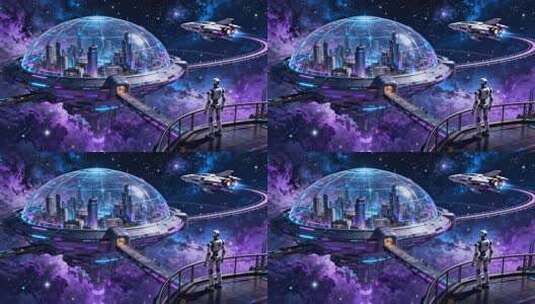 机器人眺望未来科幻城市高清在线视频素材下载