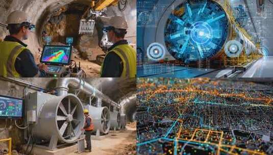 数字隧道工程施工建设 坑道隧洞盾构机掘进高清在线视频素材下载