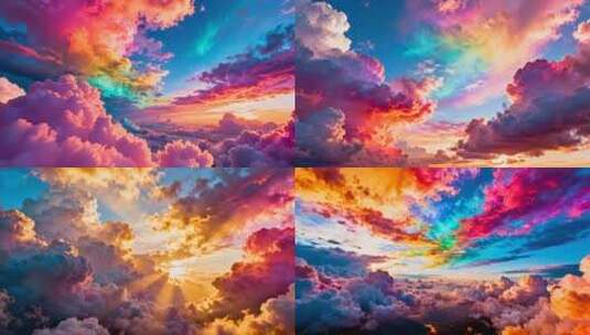 4k七彩祥云彩云天空美景合集高清在线视频素材下载
