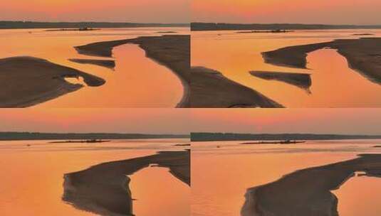 黄河落日自然风景航拍高清在线视频素材下载