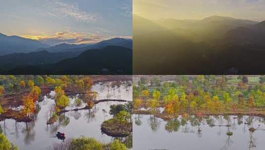 罗田九资河河西畈村清晨泛舟高清在线视频素材下载