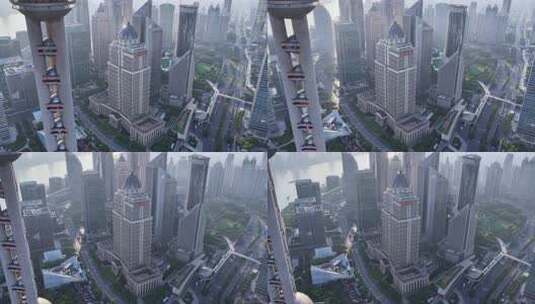 上海航拍陆家嘴城市地标日出高清在线视频素材下载