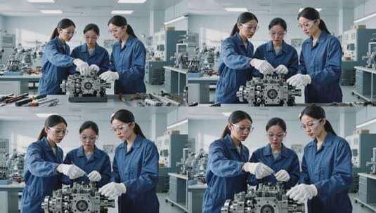 女工在车间操作机械设备高清在线视频素材下载