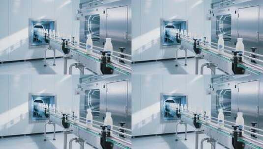 工厂牛奶瓶流水线生产画面高清在线视频素材下载