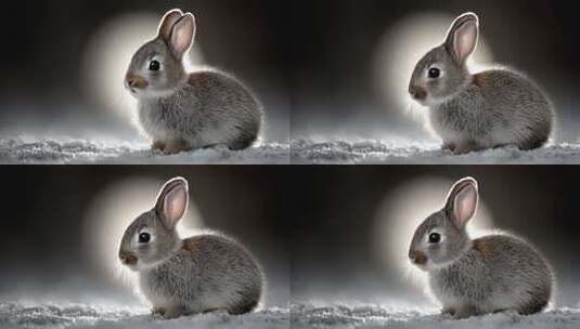 雪地里毛茸茸小兔子的温暖瞬间高清在线视频素材下载