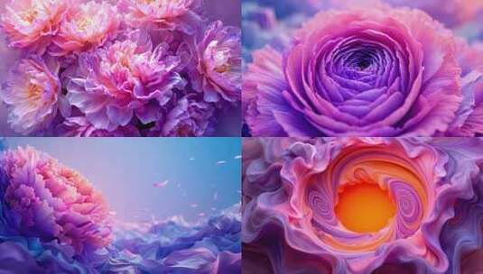梦幻渐变花朵动态背景 紫色系花卉绽放特效高清在线视频素材下载