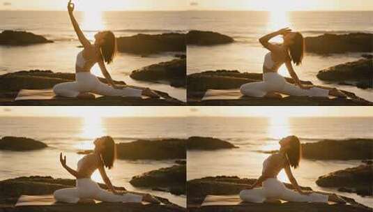 海边瑜伽健康生活方式视频高清在线视频素材下载
