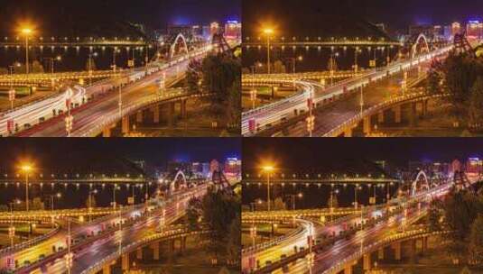 拉萨柳梧大桥夜景车流延时高清在线视频素材下载
