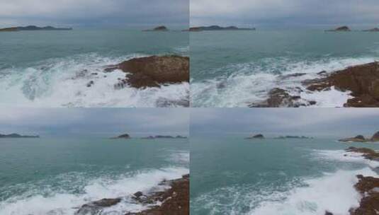 航拍海岸边的海浪高清在线视频素材下载
