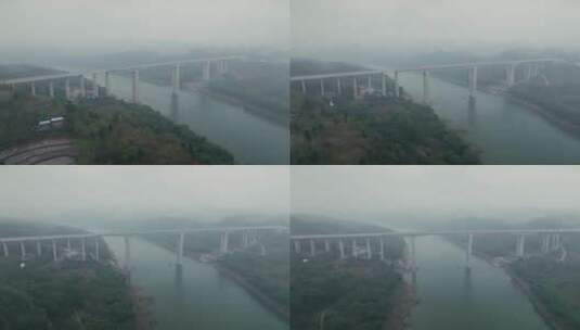 大河跨线桥跨河桥大桥航拍高速公路高清在线视频素材下载
