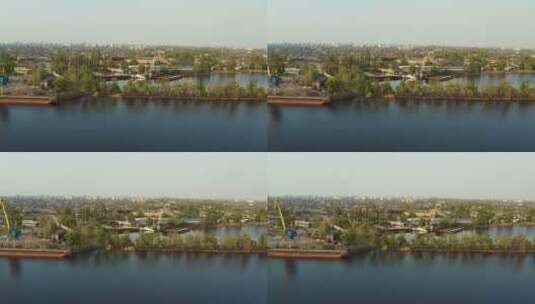 河岸港口的起重机高清在线视频素材下载