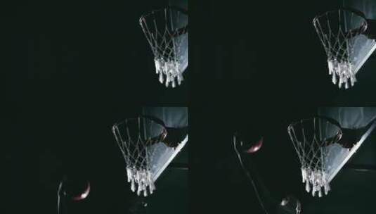 篮球运动员单手反向扣篮慢动作高清在线视频素材下载
