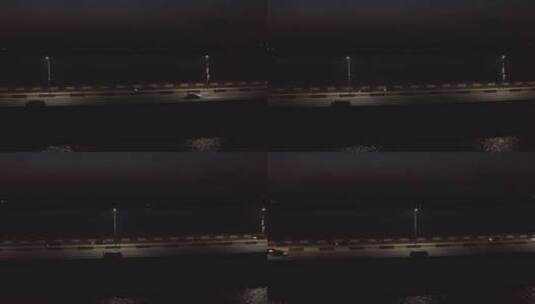 夜间海上大桥交通航拍高清在线视频素材下载
