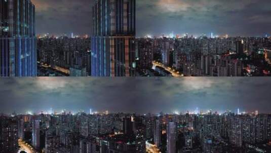 上海环球港夜景航拍高清在线视频素材下载