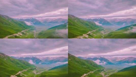 独库公路新疆无人机航拍云海山路延时摄影高清在线视频素材下载