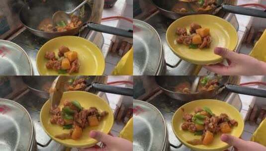 家庭美食制作，大盘鸡炒鸡高清在线视频素材下载
