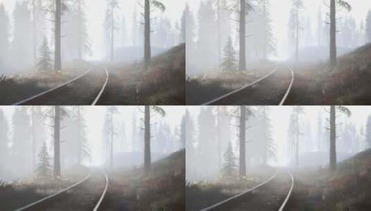 大雾笼罩的铁路高清在线视频素材下载