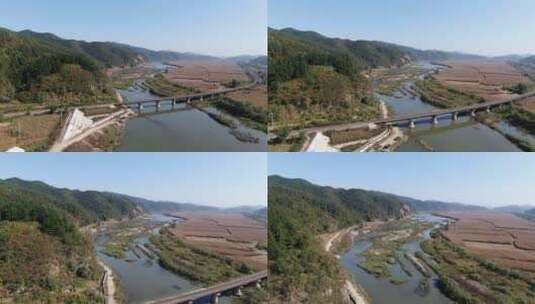 航拍东北辽宁东部山区浑河两岸高清在线视频素材下载