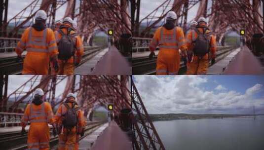 苏格兰东海岸福斯铁路桥检修和远景高清在线视频素材下载