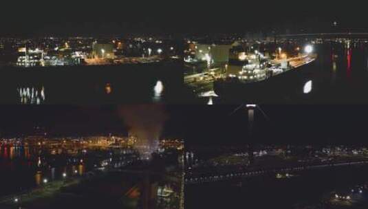 航拍夜间港口货轮高清在线视频素材下载