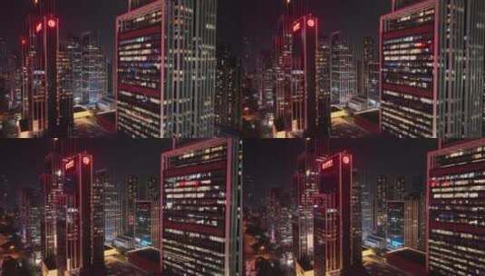 4K城市写字楼夜景航拍高清在线视频素材下载