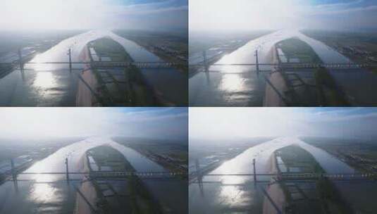 航拍江西九江长江上拉索桥高清在线视频素材下载
