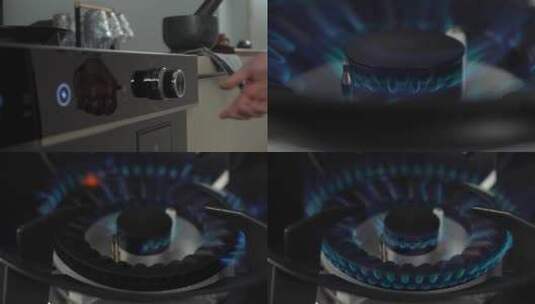 煤气灶燃气灶天然气集成灶点火慢镜头可调色高清在线视频素材下载
