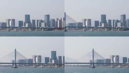 杭州富阳区富春大桥城市CBD风光高清在线视频素材下载