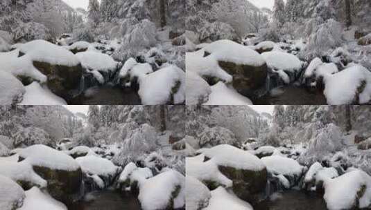 雪后的林间小溪流高清在线视频素材下载