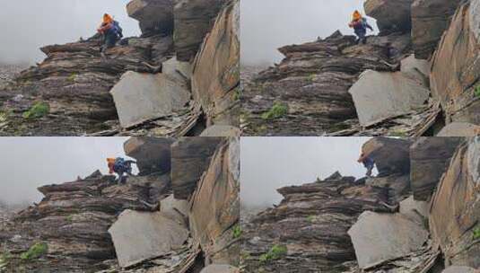 攀登四川阿坝岷山山脉四根香峰的攀岩攀登者高清在线视频素材下载