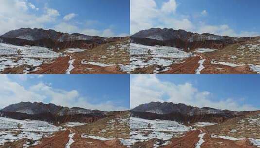 冬季红色山岭蓝天白云延时高清在线视频素材下载