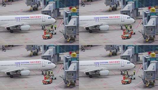 东方航空飞机在浦东机场跑道滑行高清在线视频素材下载