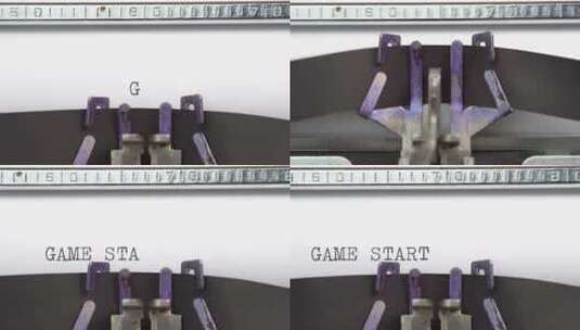 游戏开始短语特写正在打字，并以旧老式打字机上的一张纸为中心高清在线视频素材下载