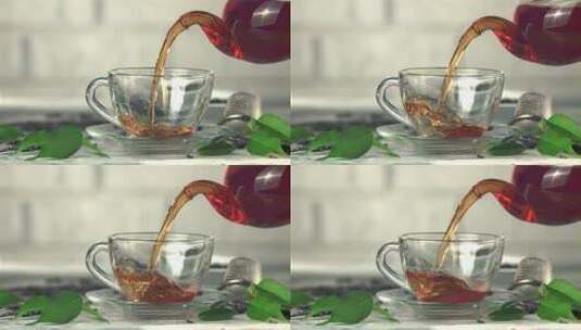 将红茶倒入杯中的超慢动作2高清在线视频素材下载