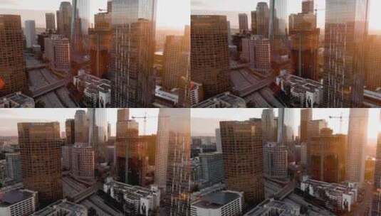 城市航拍加州洛杉矶日出摩天大楼汽车交通高清在线视频素材下载
