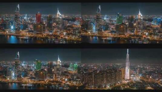 城市航拍越南河内摩天大楼夜景灯光汽车大海高清在线视频素材下载