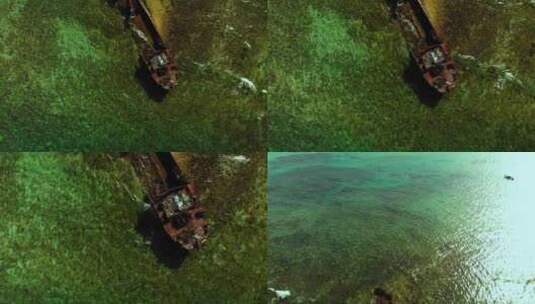 格林纳达加勒比海卡里亚库岛附近沙滩上一艘沉船的无人机镜头高清在线视频素材下载