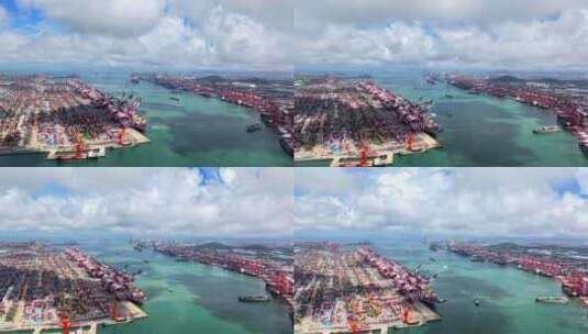 航拍港口码头 邮轮海运 集装箱高清在线视频素材下载