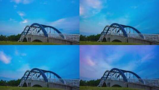 延时摄影蓝天白云一座桥蓝色调养眼4k高清高清在线视频素材下载