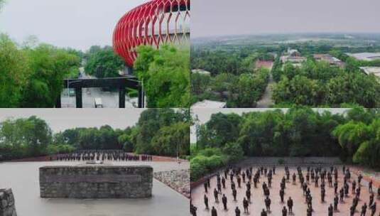 建川博物馆4K航拍鸟瞰四川红色教育基地高清在线视频素材下载