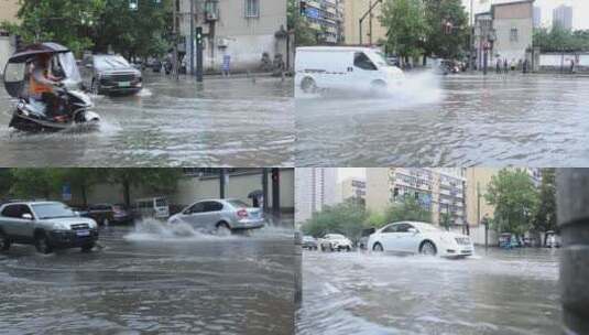 西安突发暴雨路面积水严重高清在线视频素材下载