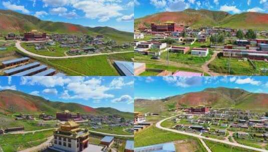 航拍 青海湖 沙陀寺 藏传佛教 青藏高原高清在线视频素材下载