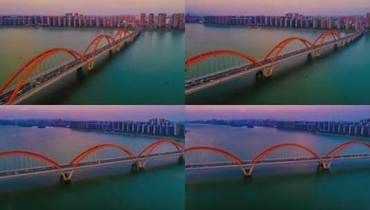 湖南长沙福元路大桥夕阳景点航拍延时摄影高清在线视频素材下载